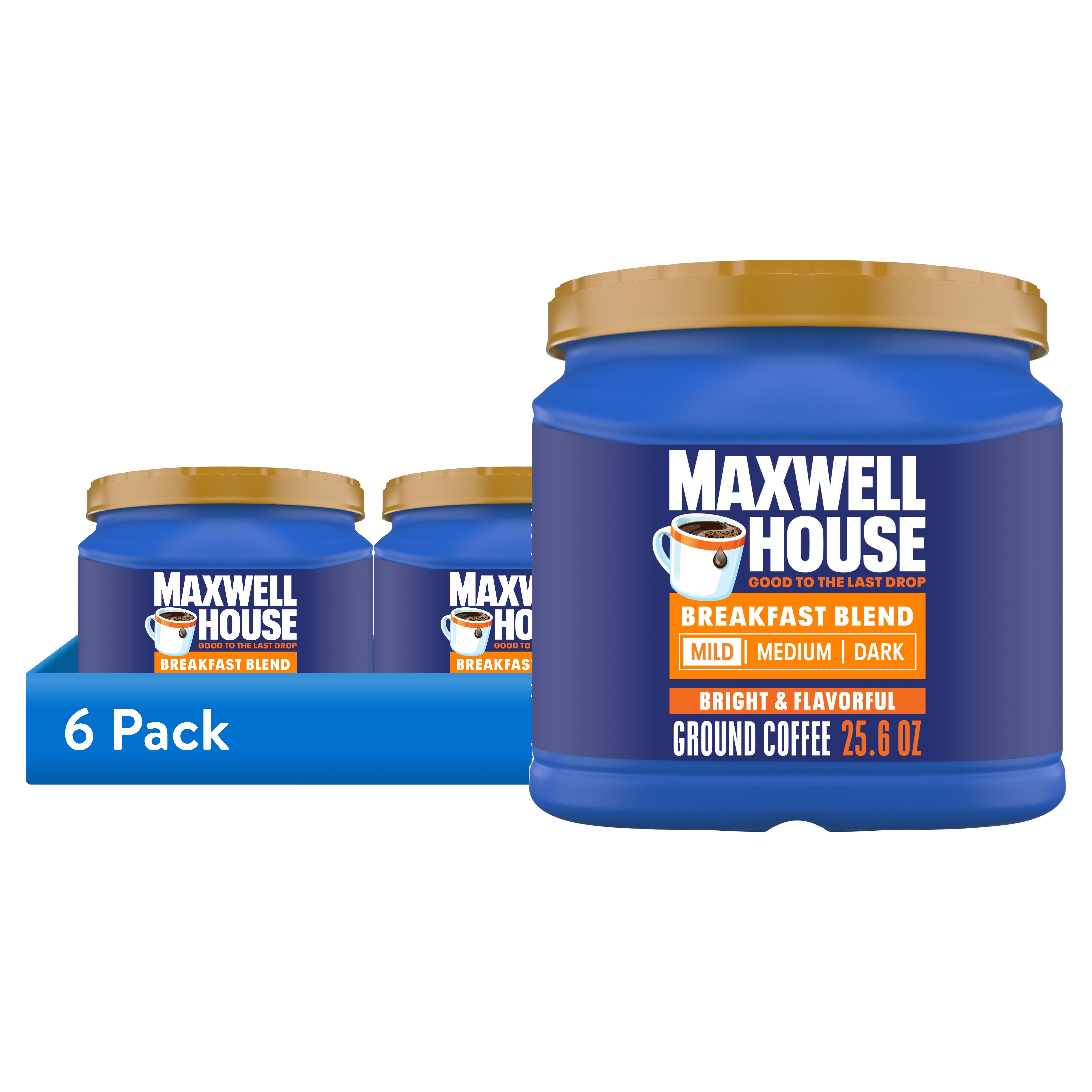 (6 pack) Maxwell House Light Roast Breakfast Blend Ground Coffee (25.6 oz Canisters, Pack of 6)