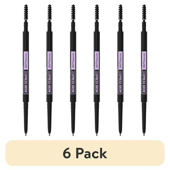 (6 pack) Maybelline Express Brow Ultra Slim Pencil Eyebrow Makeup, Precision Tip, Ash Brown, 0.003 fl oz