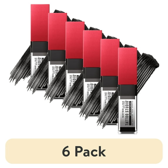 (6 pack) Maybelline Tattoo Studio Brow Styling Gel, Up to 36HR Wear, Black, 0.2 fl oz
