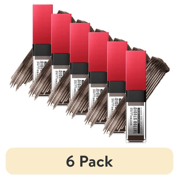 (6 pack) Maybelline Tattoo Studio Brow Styling Gel, Up to 36HR Wear, Deep Brown, 0.2 fl oz