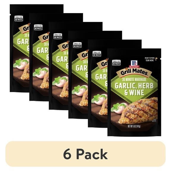 (6 pack) McCormick GRILL MATES Garlic, Herb & Wine 30 Minute Marinade, 5.0 oz Pouch