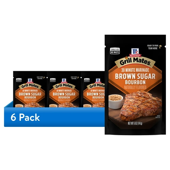 (6 pack) Grill Mates Marinade, Brown Sugar Bourbon, 5.0 oz Pouch