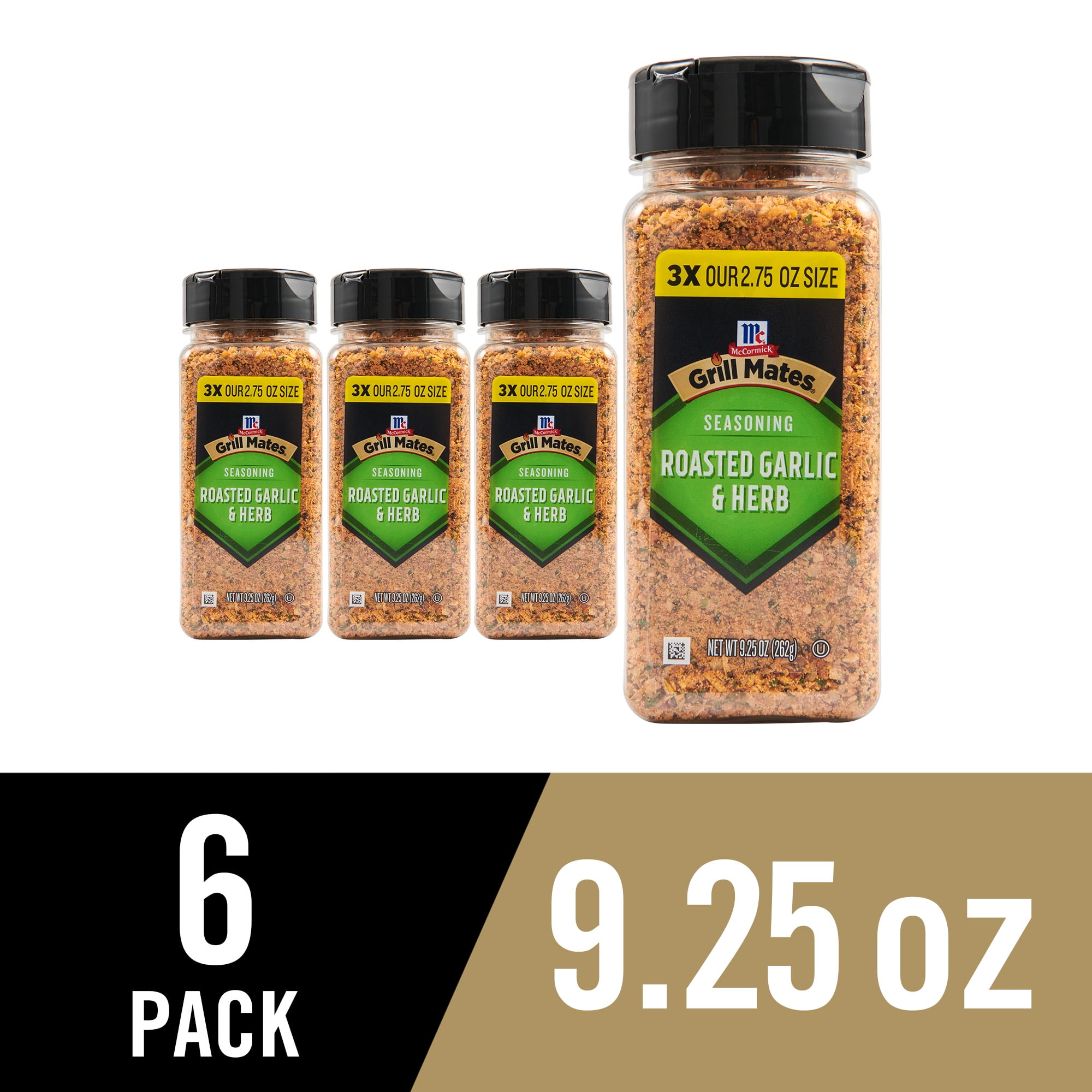 (6 pack) Grill Mates Seasoning, Roasted Garlic & Herb, 9.25 oz Bottle