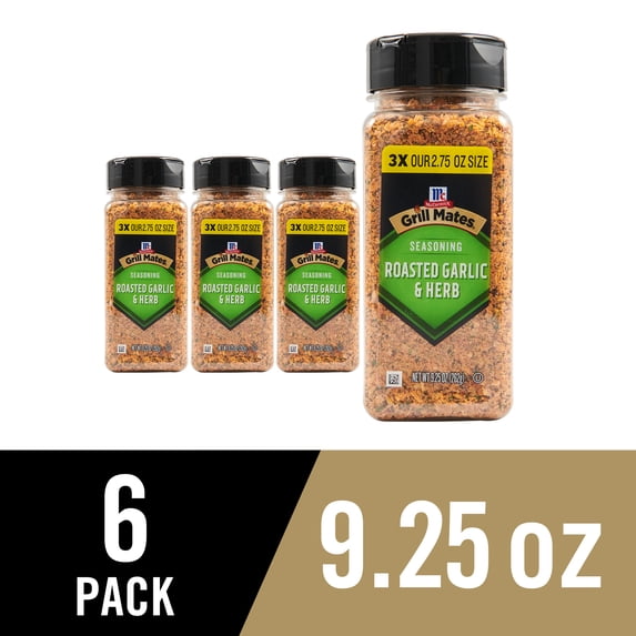 (6 pack) Grill Mates Seasoning, Roasted Garlic & Herb, 9.25 oz Bottle