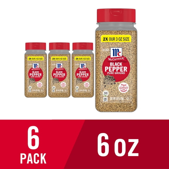 (6 pack) McCormick Non-GMO Kosher Pure Ground Black Pepper, 6.0 oz Bottle