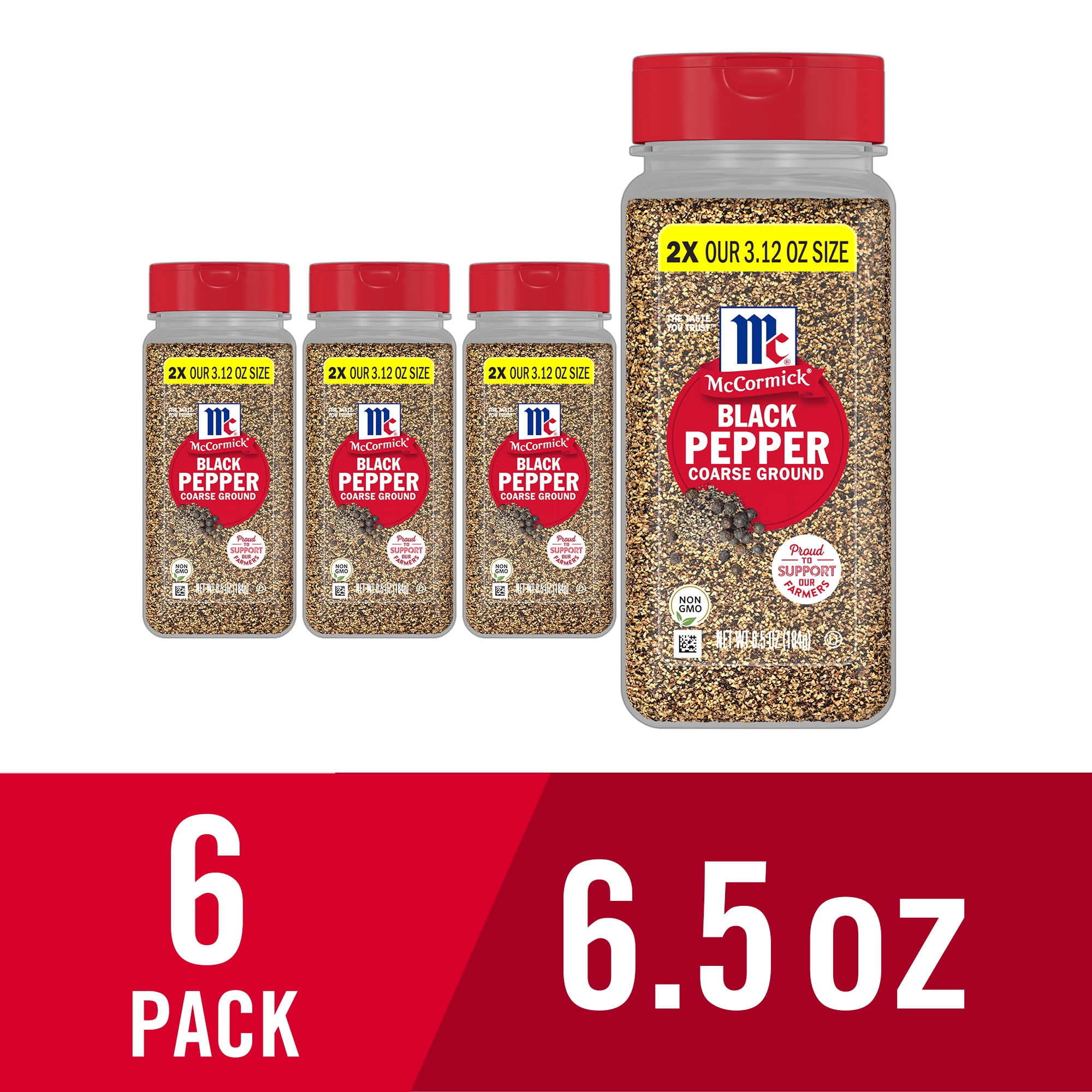 (6 pack) McCormick Pepper Black Coarse Ground, 6.5 oz Bottle