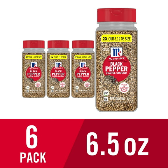 (6 pack) McCormick Pepper Black Coarse Ground, 6.5 oz Bottle