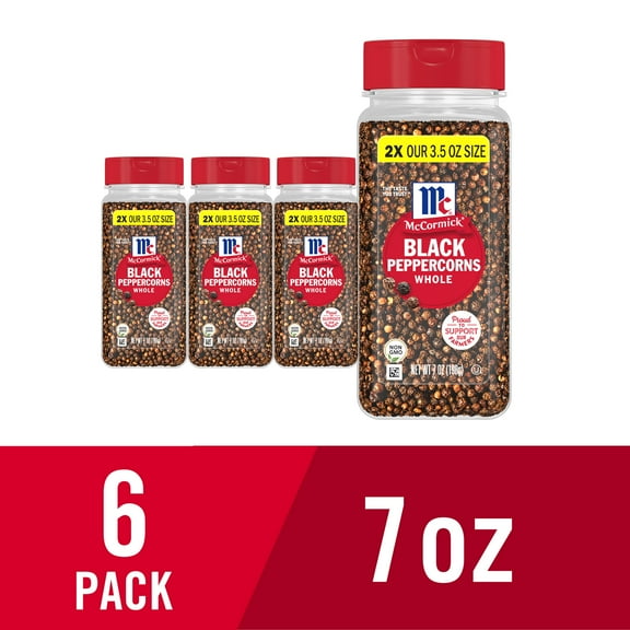 (6 pack) McCormick Pepper Black Whole, 7.0 oz Bottle