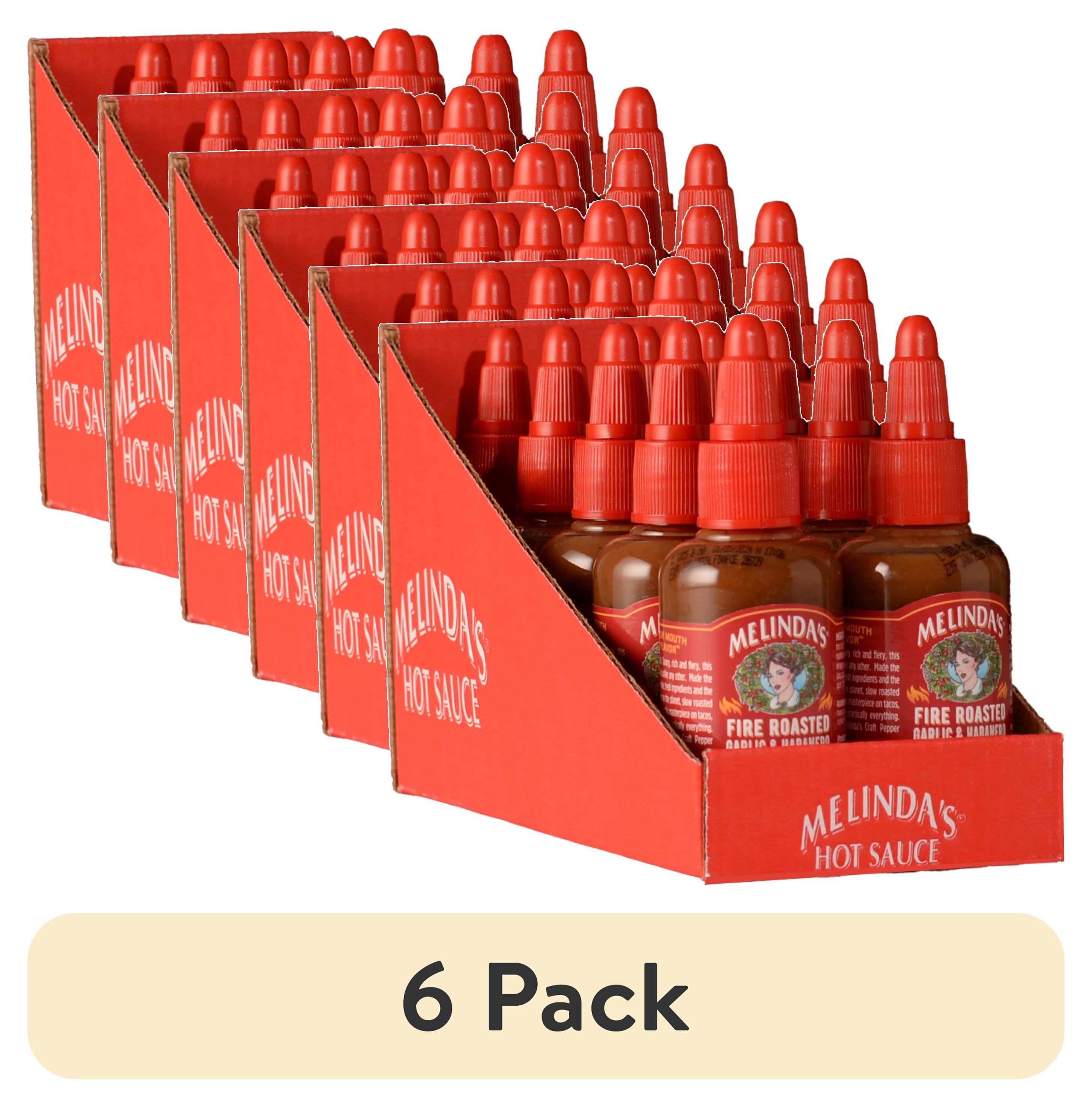 (6 pack) Melinda's Fire Roasted Garlic Habanero Hot Sauce, Fresh Vegetable Based, TSA Compliant