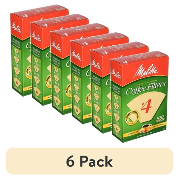 (6 pack) Melitta 624602#4 8 To 12 Cup Natural Brown Cone Coffee Filters 100 Count