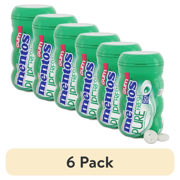 (6 pack) Mentos Pure Fresh Sugar-Free Spearmint Xylitol Chewing Gum, 50 Count Bottle
