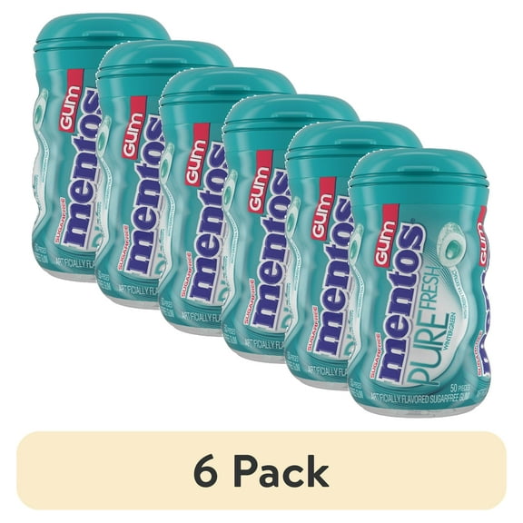 (6 pack) Mentos Pure Fresh Sugar-Free Chewing Gum with Xylitol, Wintergreen, 50 Piece Bottle