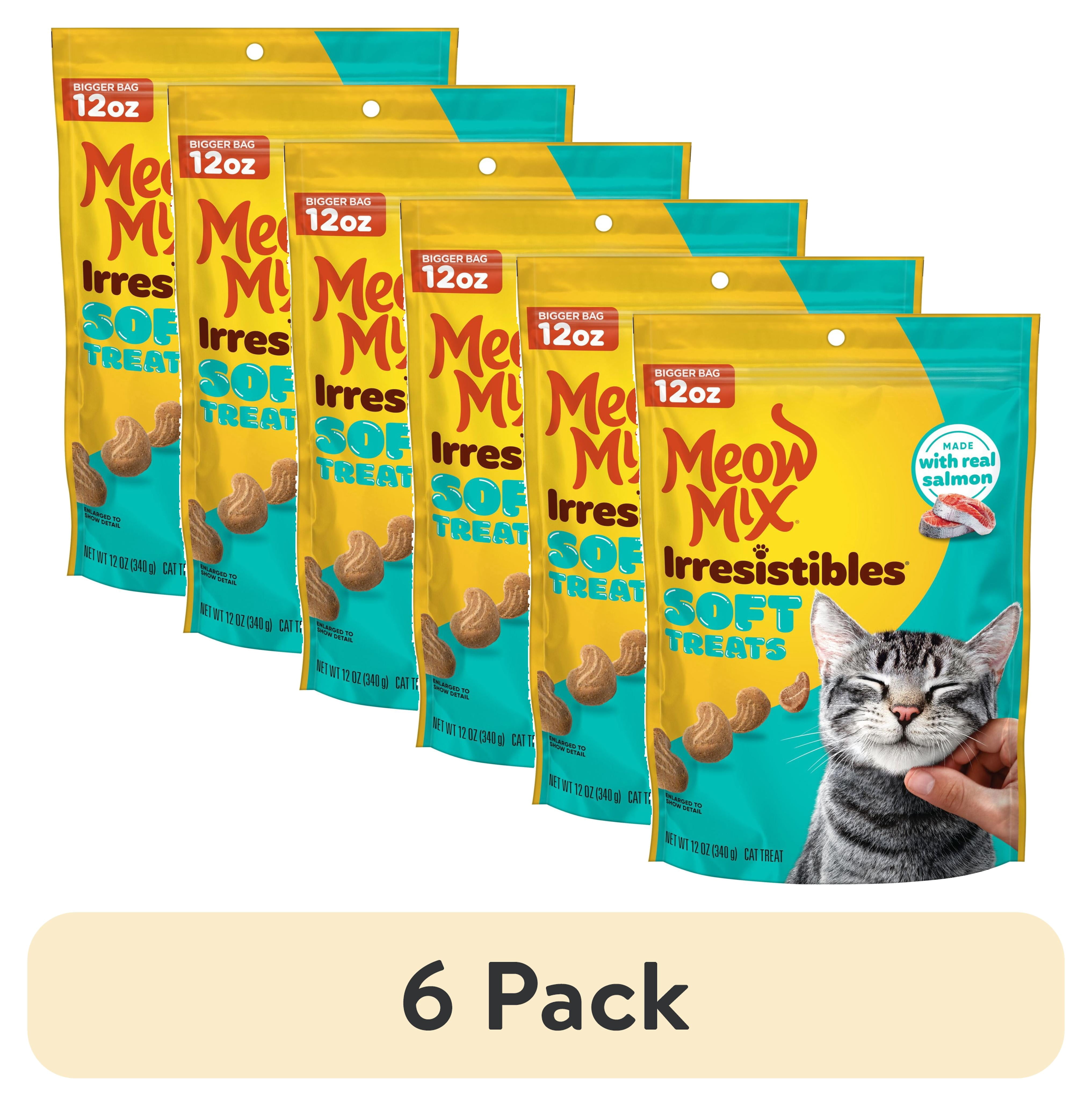 (6 pack) Meow Mix Irresistibles Soft Cat Treats Made With Real Salmon, 12 oz Pouch