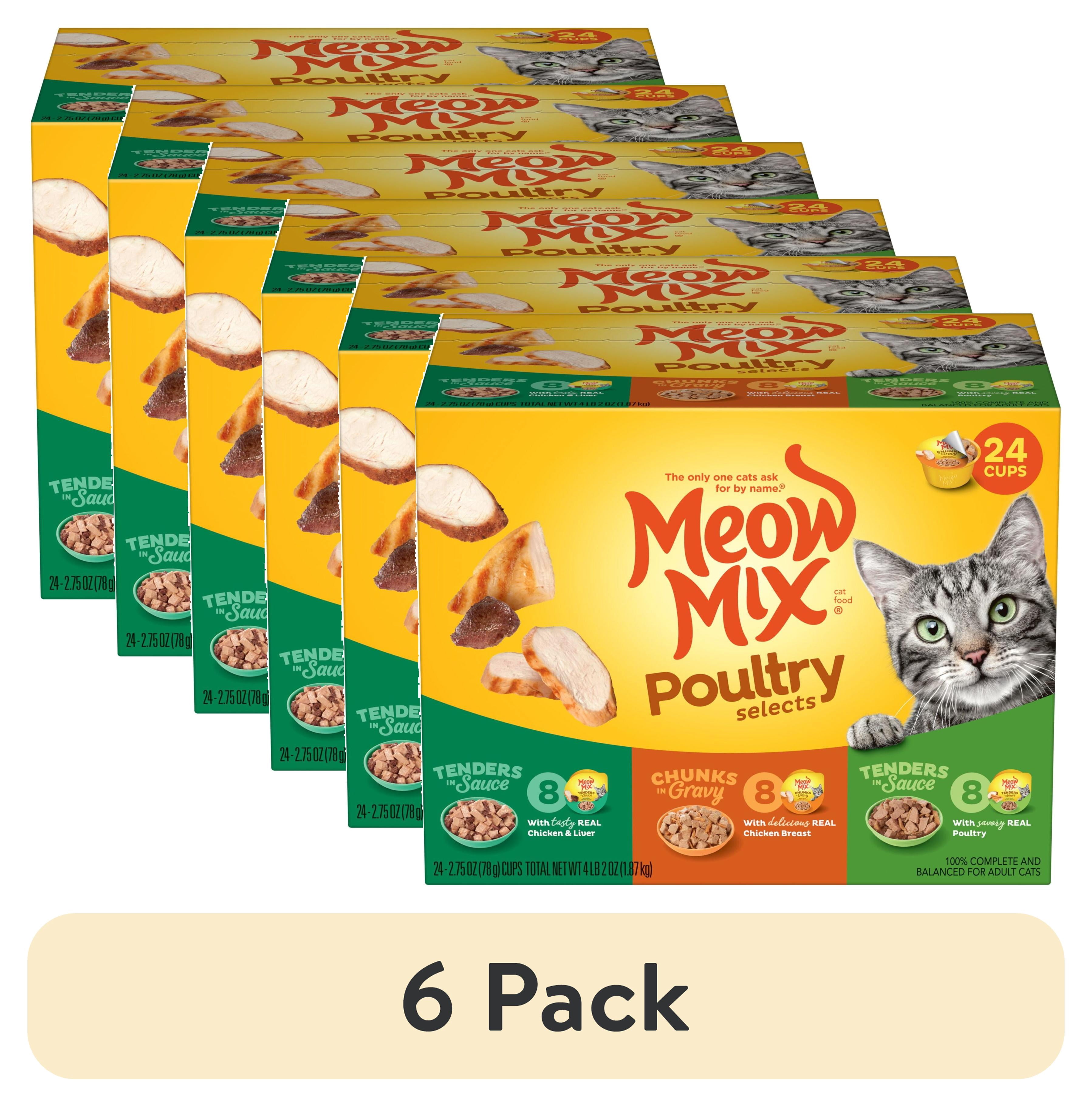 (6 pack) Meow Mix Poultry Selections Variety Pack, Wet Cat Food, 2.75 oz Cup (24 Pack)