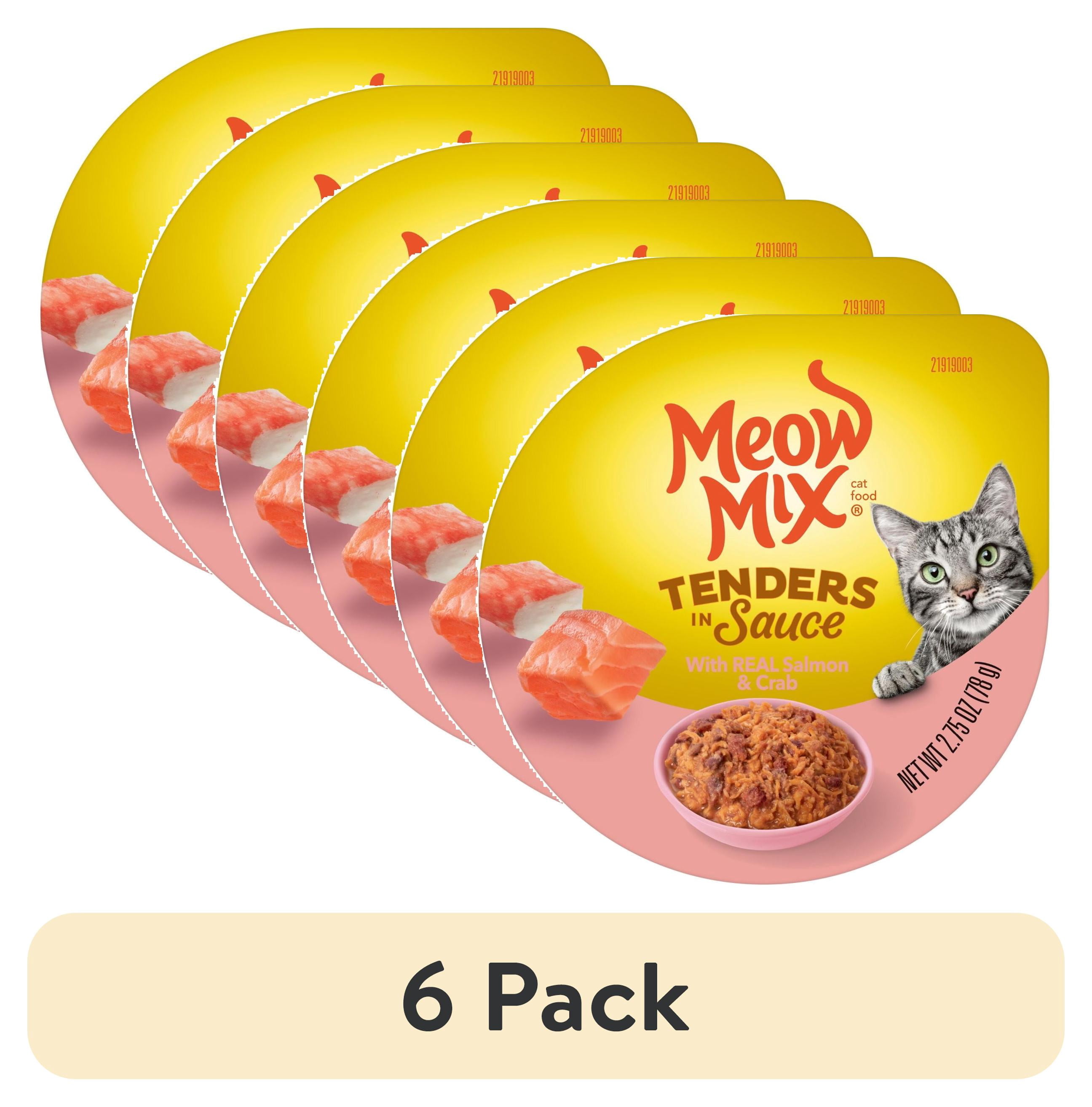 (6 pack) Meow Mix Tenders in Sauce with REAL Salmon & Crab, Wet Cat Food, 2.75 oz Cup