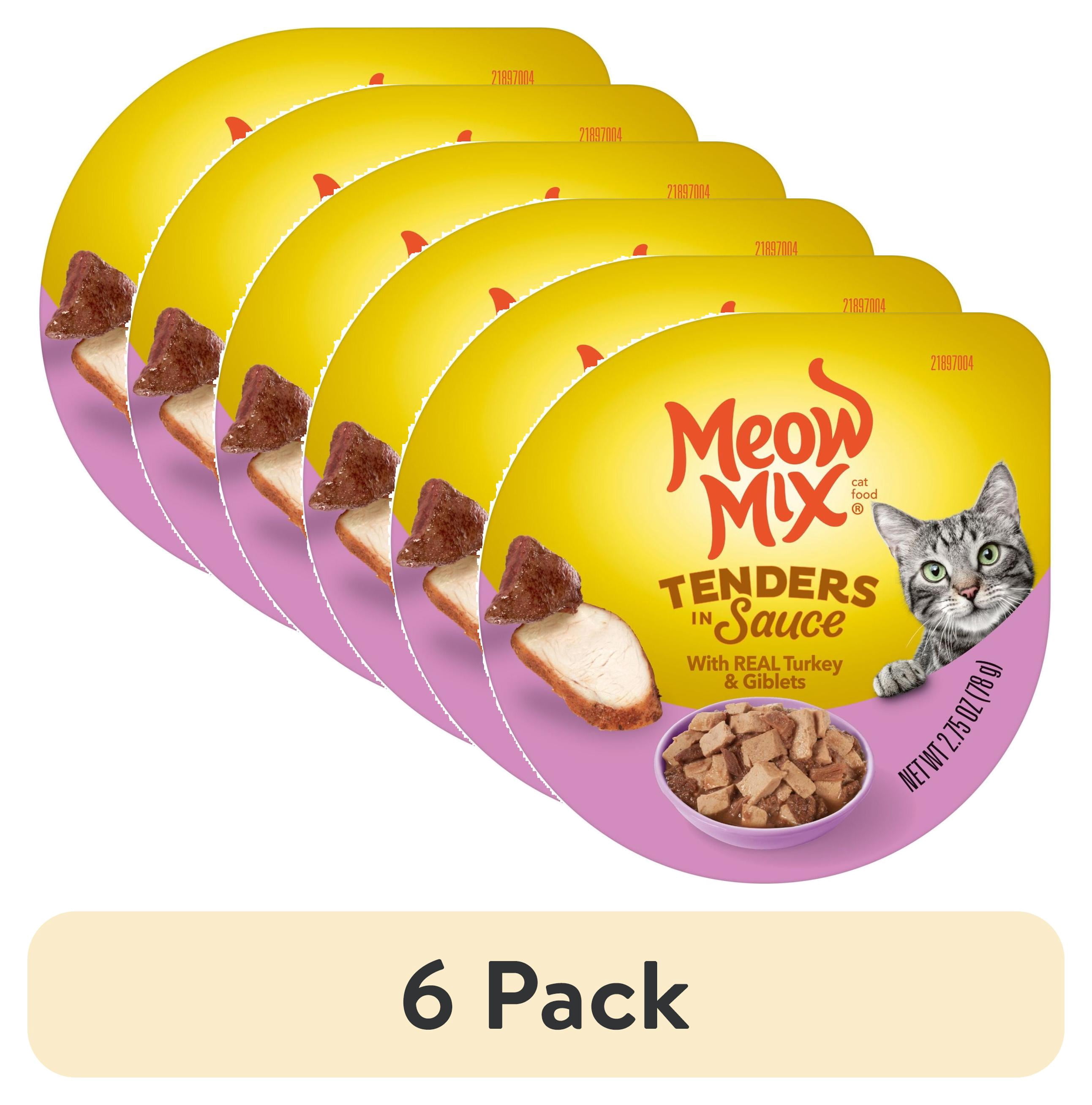 (6 pack) Meow Mix Tenders in Sauce with Turkey and Giblets Wet Cat Food, 2.75 oz cup (Packaging And Formulation Updates Underway)