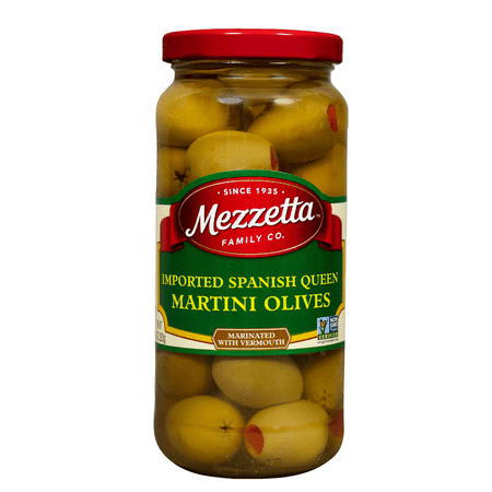 (6 pack) Mezzetta Imported Spanish Queen Martini Olives, 10 oz Dr. Wt. Jar