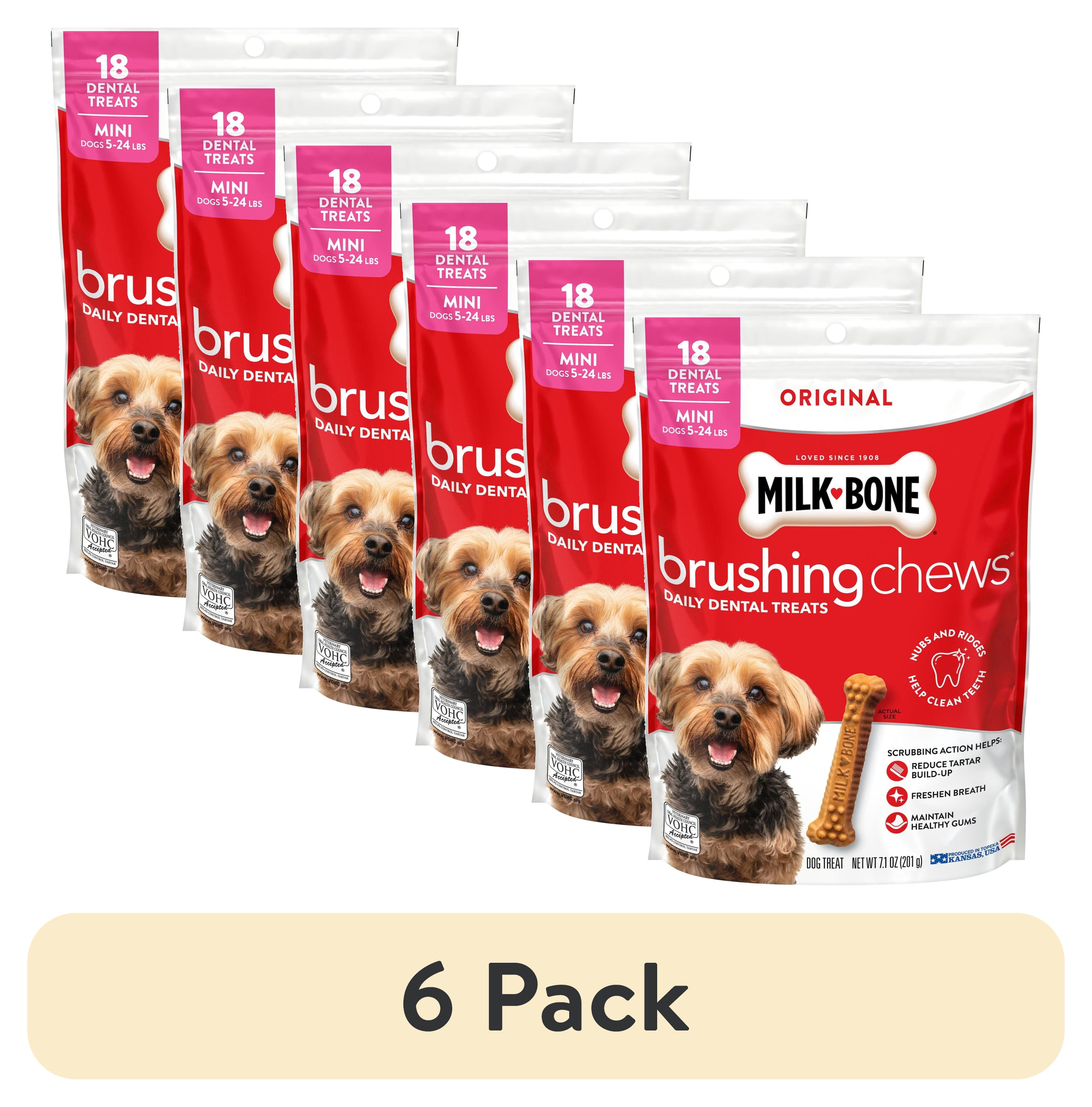 (6 pack) Milk Bone Brushing Chews Original Chicken Flavor Daily Dental Dog Treats, Mini, 7.1 oz Bag