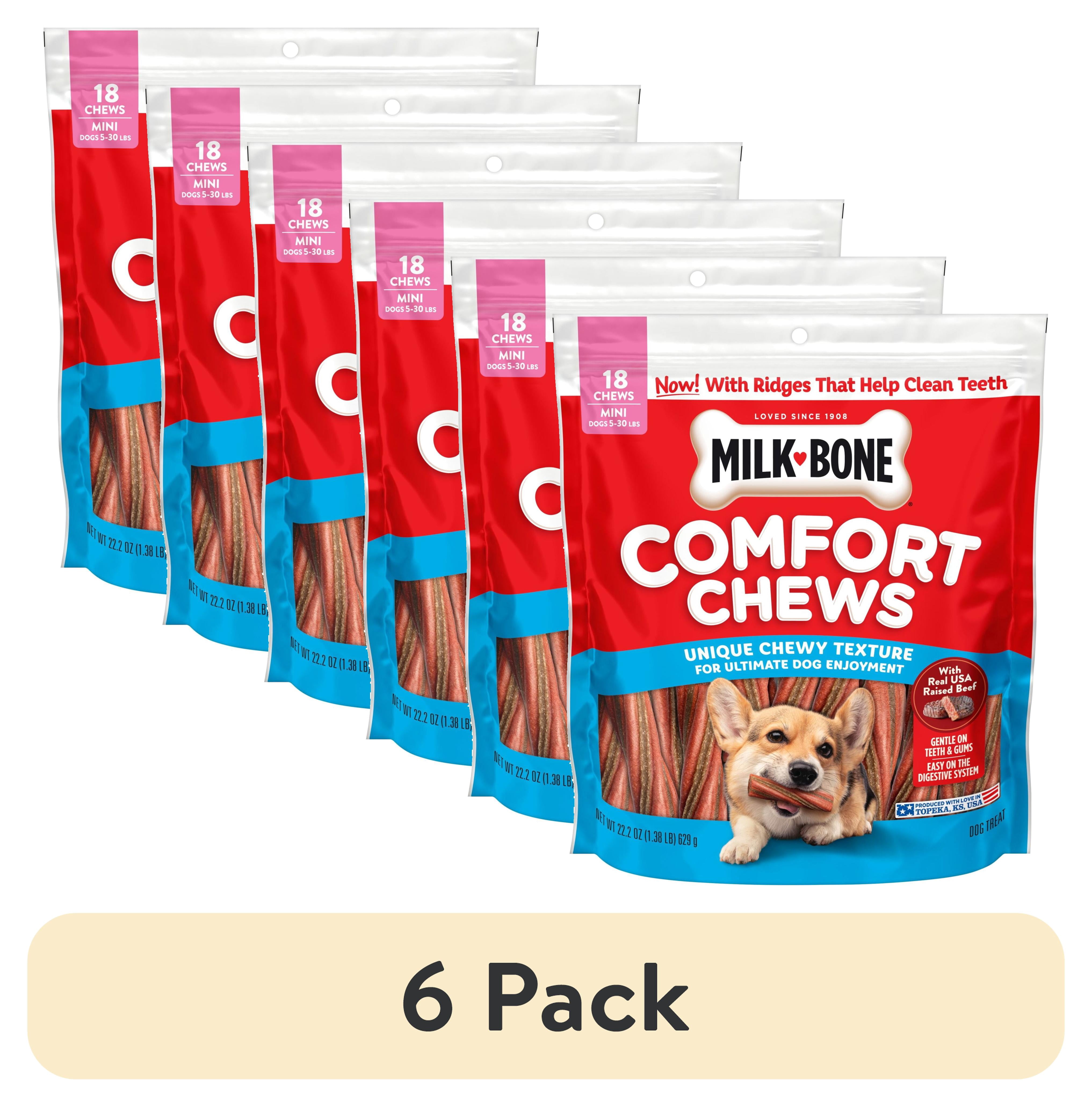 (6 pack) Milk Bone Comfort Chews, Mini Dog Chews with Unique Chewy Texture and Real Beef, 22.2 oz Bag (18 Chews)