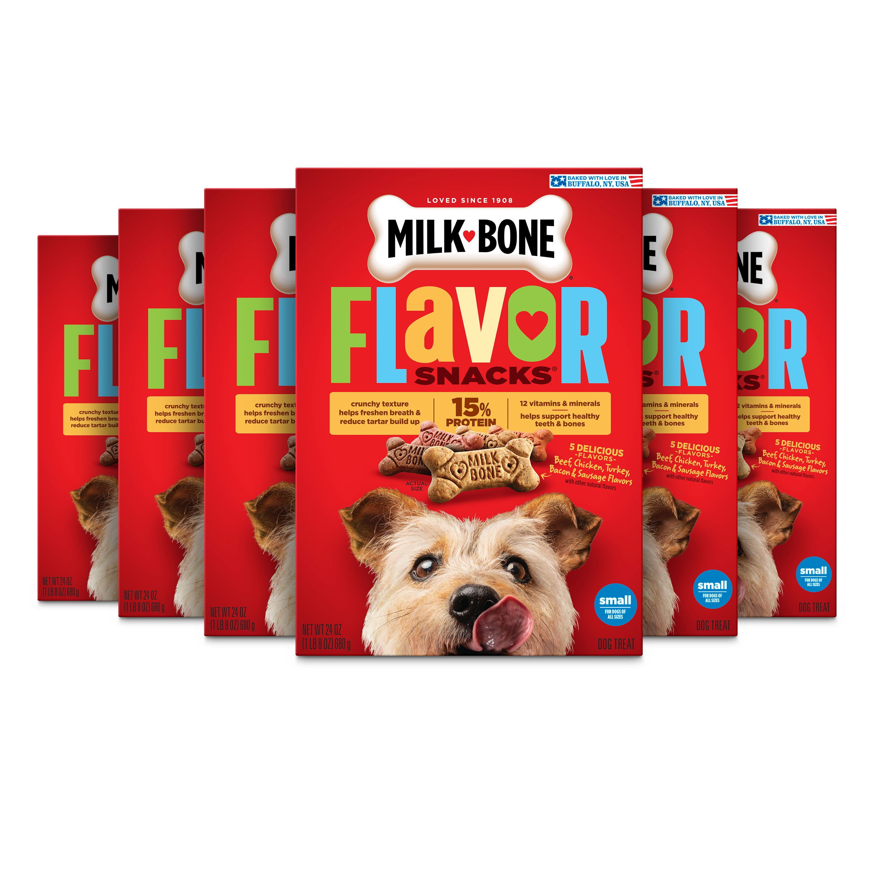 (6 pack) Milk Bone Flavor Snacks Small Dog Biscuits, Flavored Crunchy Dog Treats, 24 oz Box