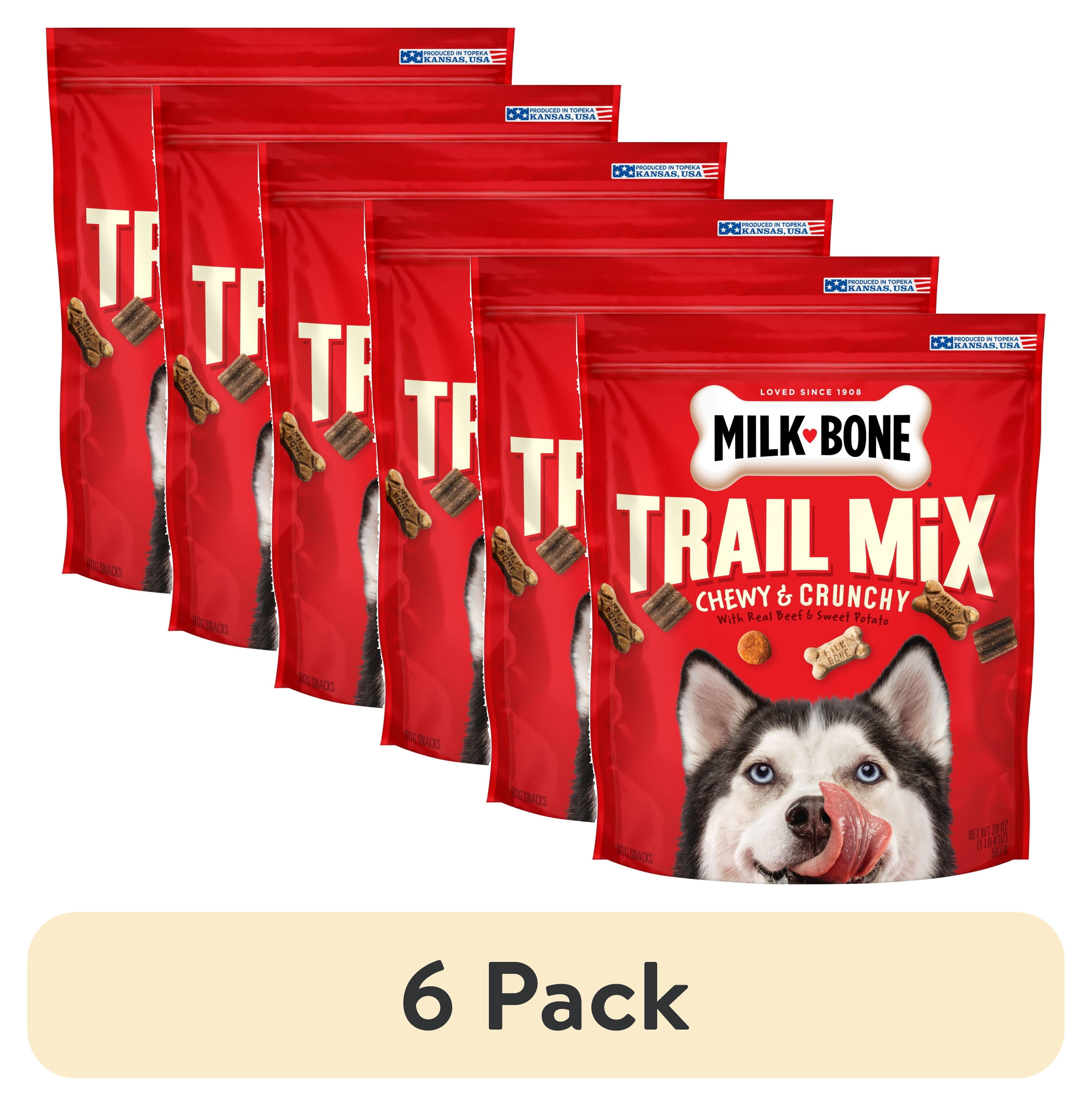 (6 pack) Milk Bone Trail Mix With Real Beef & Sweet Potato, Crunchy & Chewy Dog Treats, 20 oz