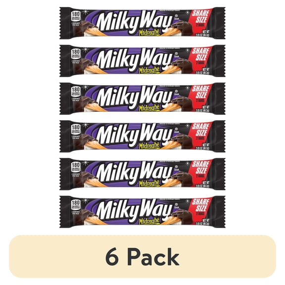 (6 pack) Milky Way Candy Midnight Dark Chocolate Bar, Share Size - 2.83 oz