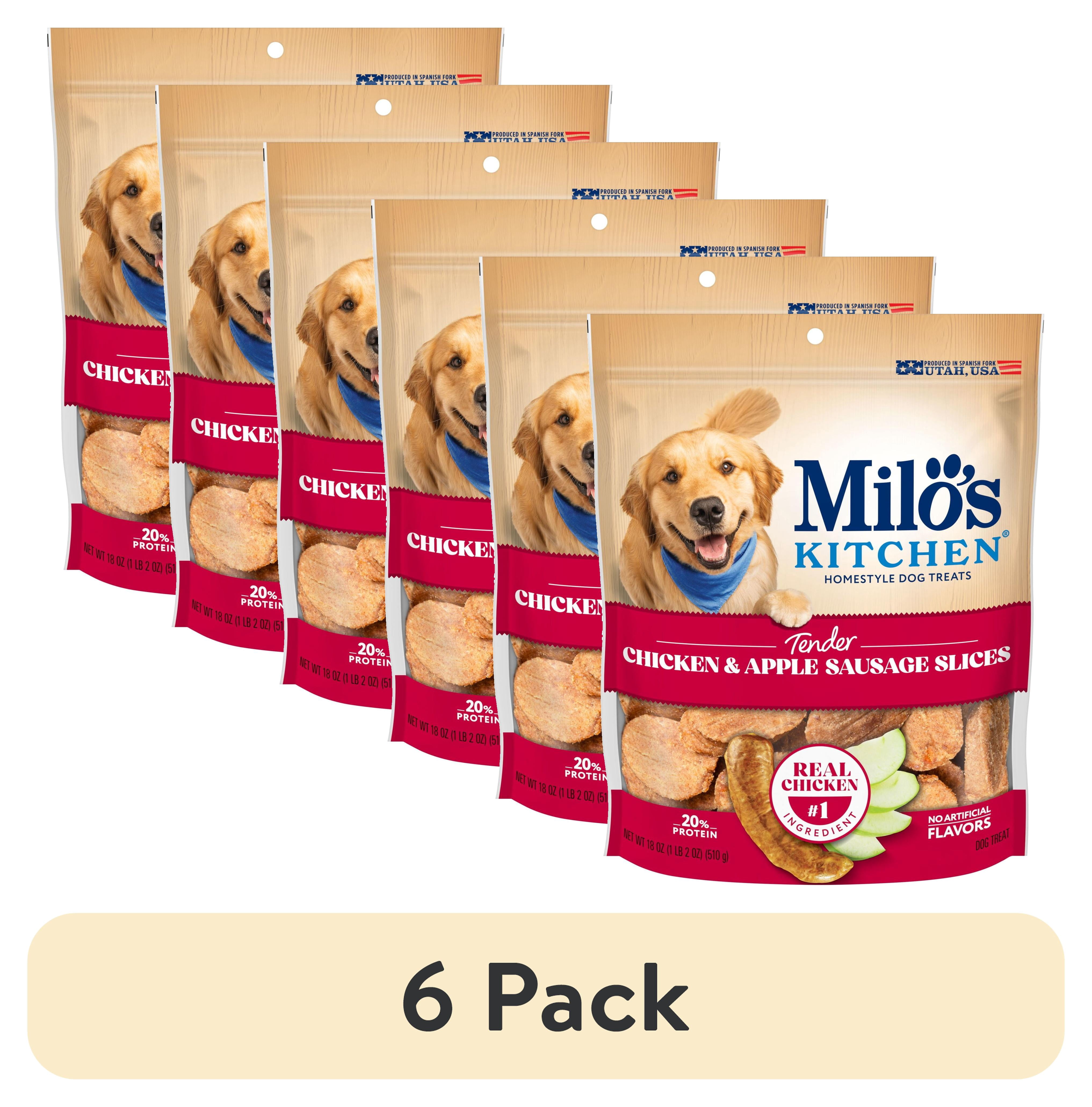 (6 pack) Milo’s Kitchen Chicken & Apple Sausage Slices Dog Treats, 18 oz Bag