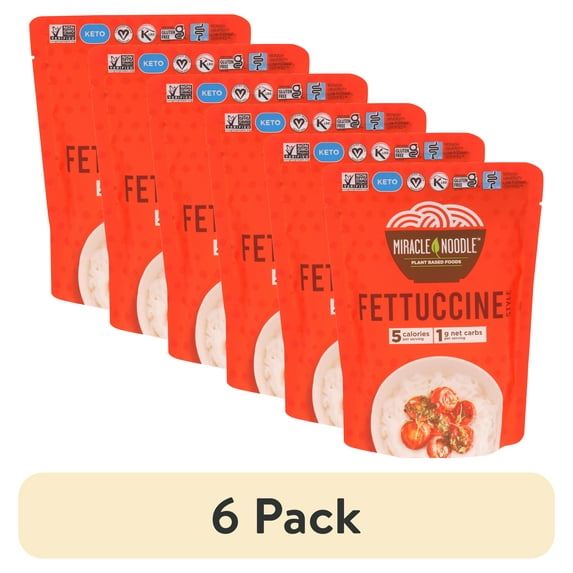(6 pack) Miracle Noodle Ready to Eat Fettuccine Pasta, 7 Oz, Plant Based Shirataki Konjac Noodles, 5 Calories, 1g Net Carbs Per Serving, Gluten-Free