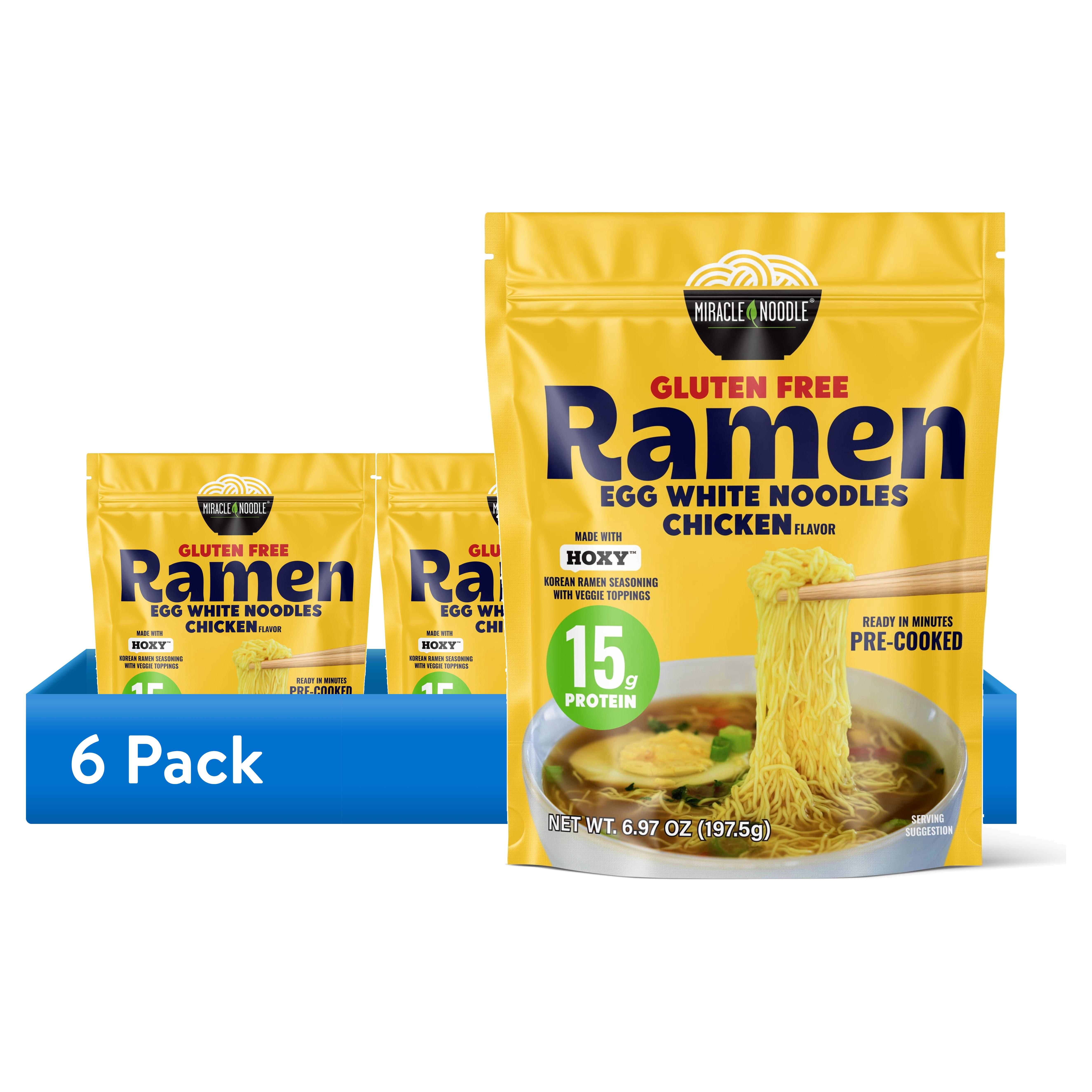 (6 pack) Miracle Noodle Gluten Free Protein Ramen Noodles - Chicken Flavor, 6.97 Oz, Ready to Eat, 15g Protein, Low Carb, High Protein, Keto, Gluten-Free