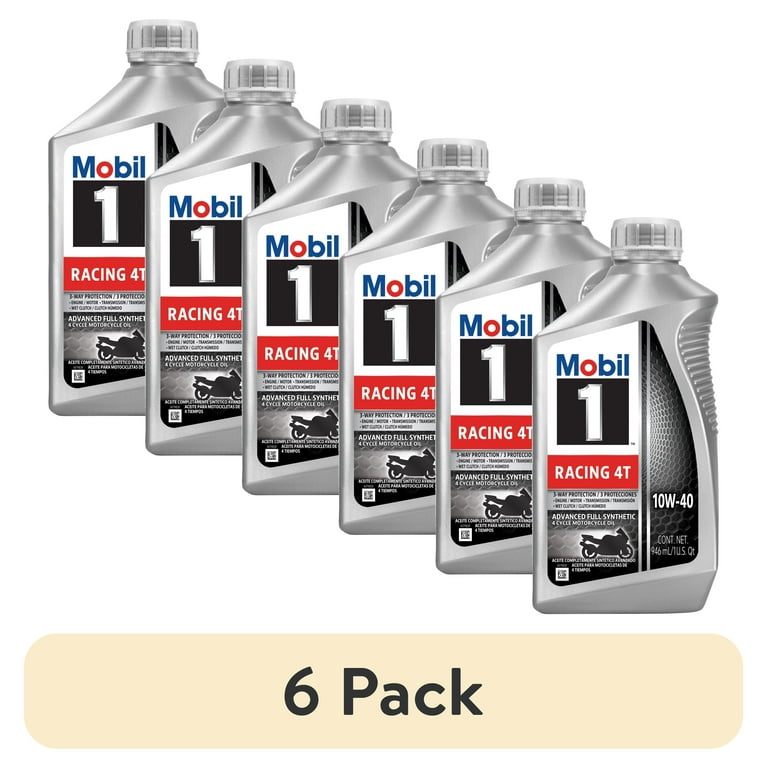 6 pack) Mobil 1 Racing 4T Full Synthetic Motorcycle Oil 10W-40, 1