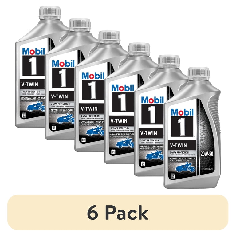 6 pack) Mobil 1 V-Twin Full Synthetic Motorcycle Oil 20W-50, 1