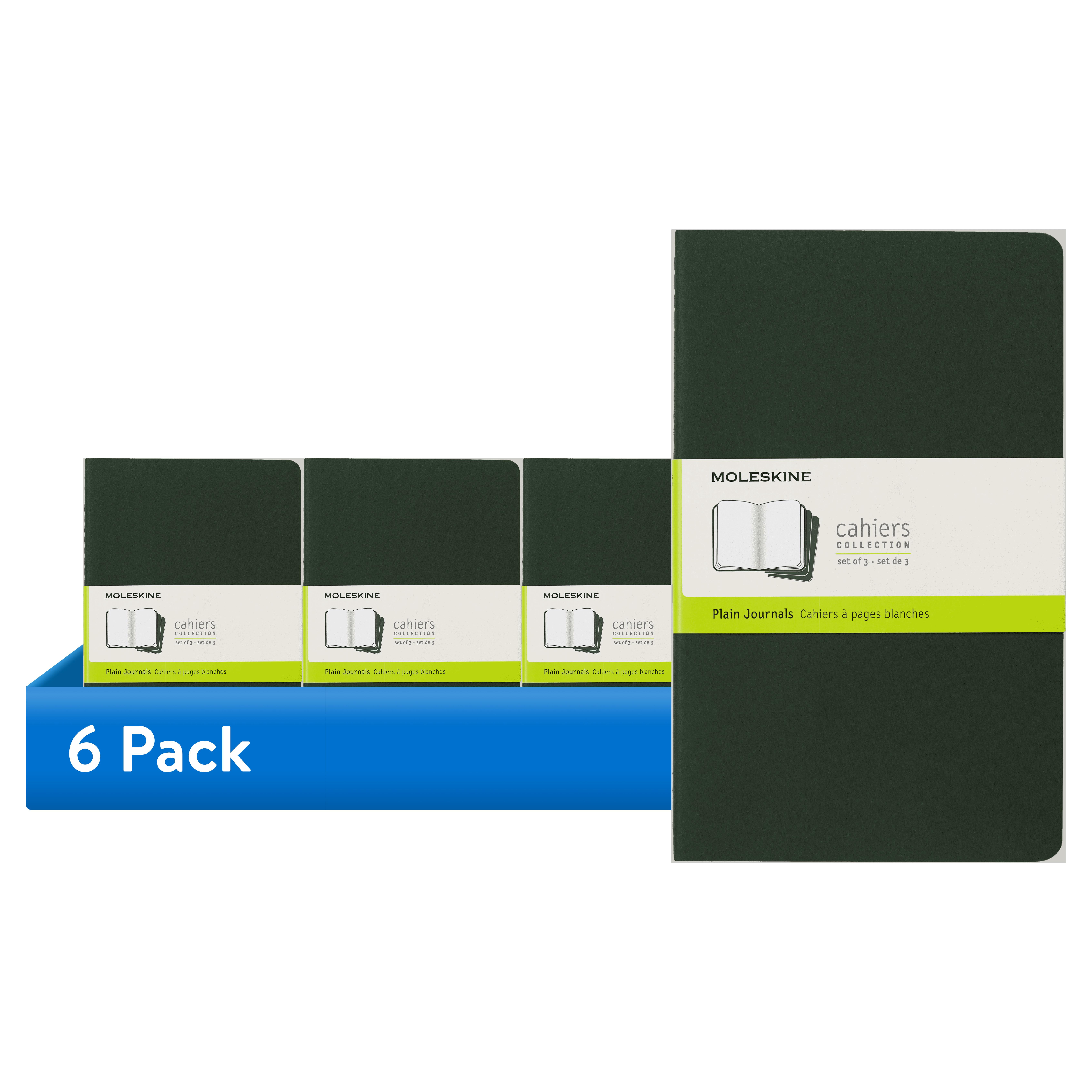 (6 pack) Moleskine Cahier Journals (Set of 3), Large (5" x 8.25"), Plain, Myrtle Green