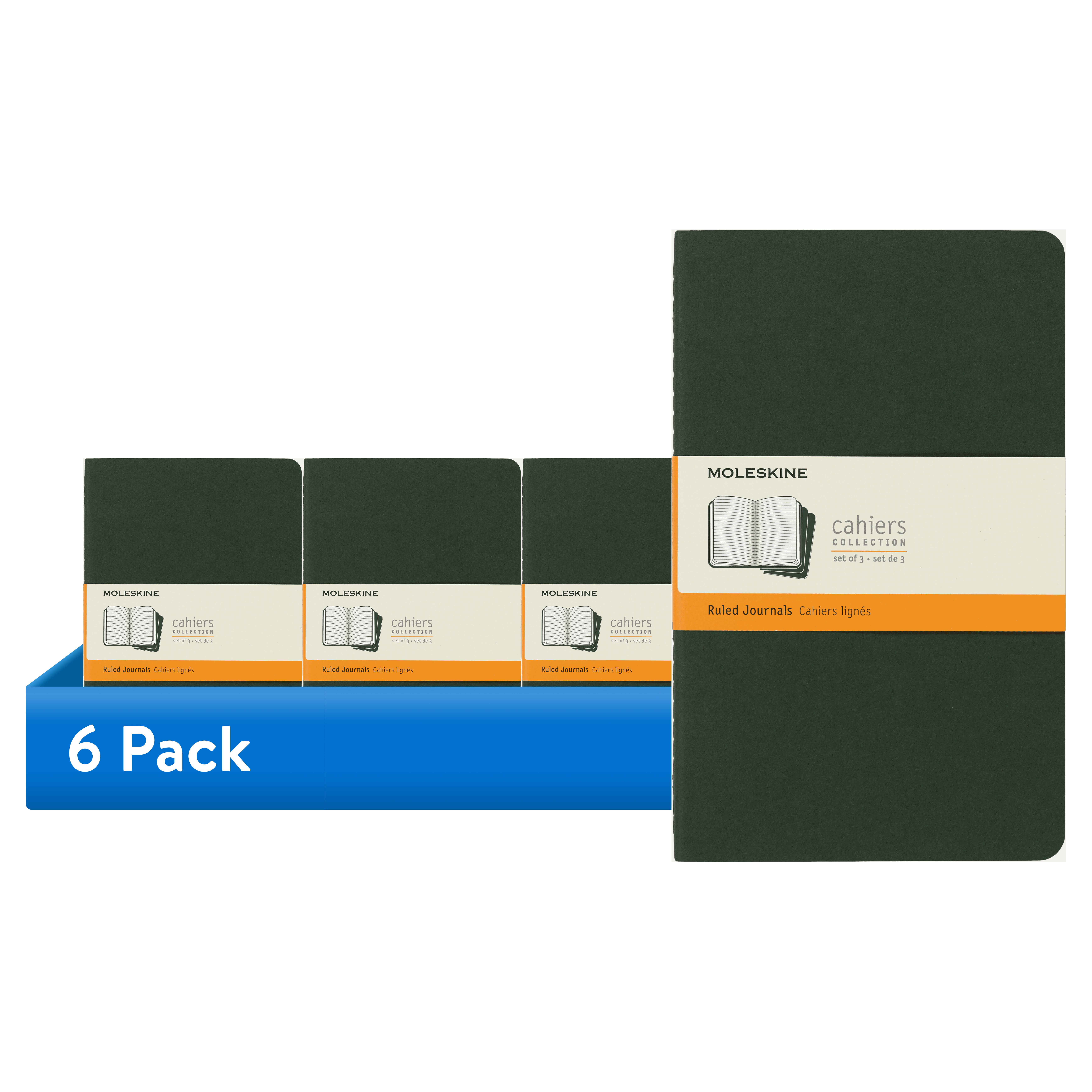 (6 pack) Moleskine Cahier Journals (Set of 3), Soft Cover, Ruled, Large (5" x 8.25"), Myrtle Green