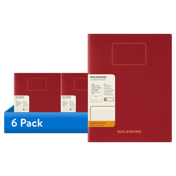 (6 pack) Moleskine Student Cahier Journal, Soft Cover, Ruled, XXL (8.5" x 11"), Red