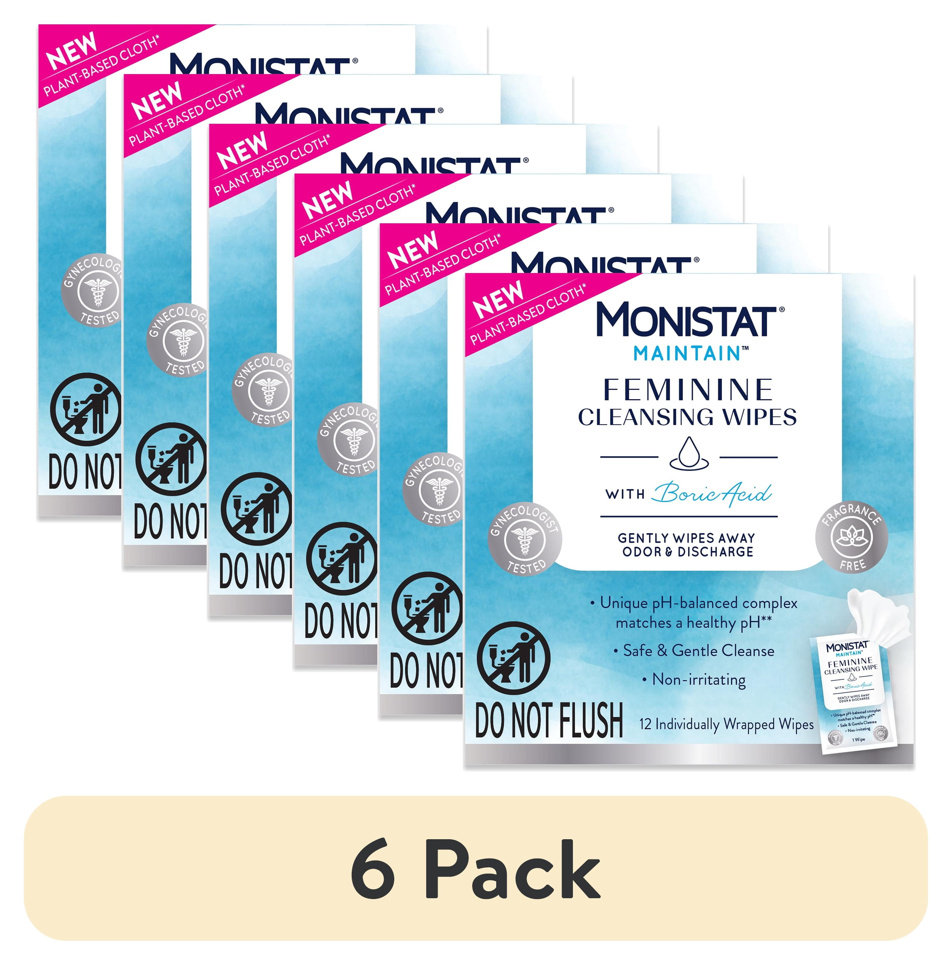(6 pack) Monistat Maintain Feminine Wipes with Boric Acid for Feminine Care, Fragrance Free, 12 Ct