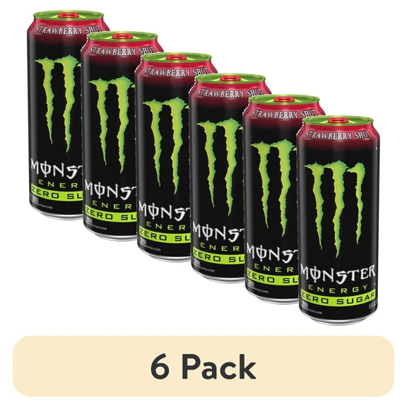 (6 pack) Monster Energy, Strawberry Shot, Zero Sugar, Energy Drink, 16 fl oz, Can
