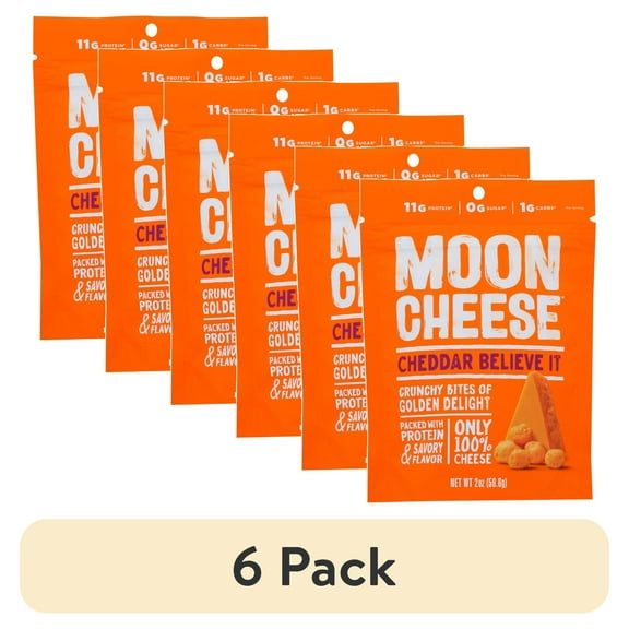 (6 pack) Moon Cheese Cheddar Believe It, 2 Ounce, 3-Pack, Crunchy, Protein Rich Cheese Snack, Keto Friendly, 100% Real Cheese