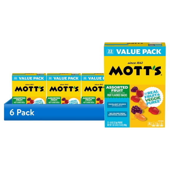 (6 pack) Mott's Gluten Free Assorted Fruit Flavored Snacks, Made with Real Fruit Puree (22 Pack)