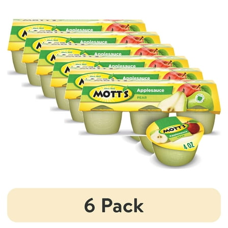 (6 pack) Mott's Pear Applesauce, 4 Ounce Cups, 6 Count