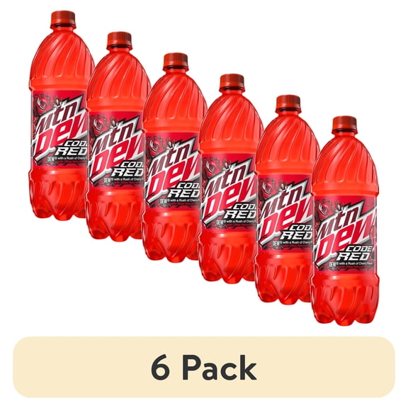 (6 pack) Mountain Dew Code Red Cherry Soda Pop, 1 Liter Bottle