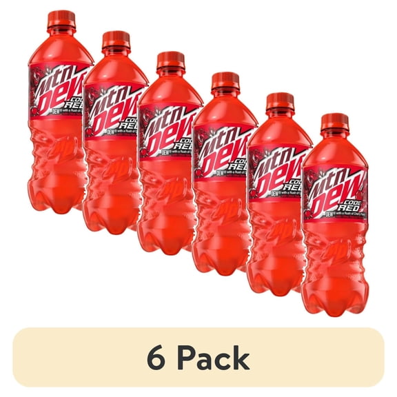 (6 pack) Mountain Dew MTN DEW Code Red Cherry Soda Beverage 20 oz., 1 Single Bottle