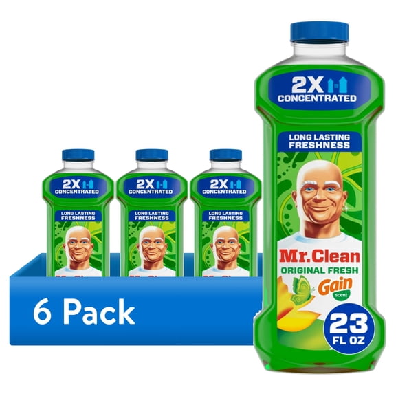(6 pack) Mr. Clean 2X Concentrated Floor Cleaner, All Purpose Cleaner, Mop Soap, Gain Original, 23 fl oz