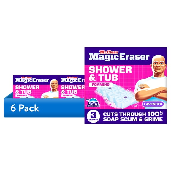 (6 pack) (6 pack) Mr. Clean Magic Eraser Sponge, Shower & Tub Cleaner, Lavender, 3 Count