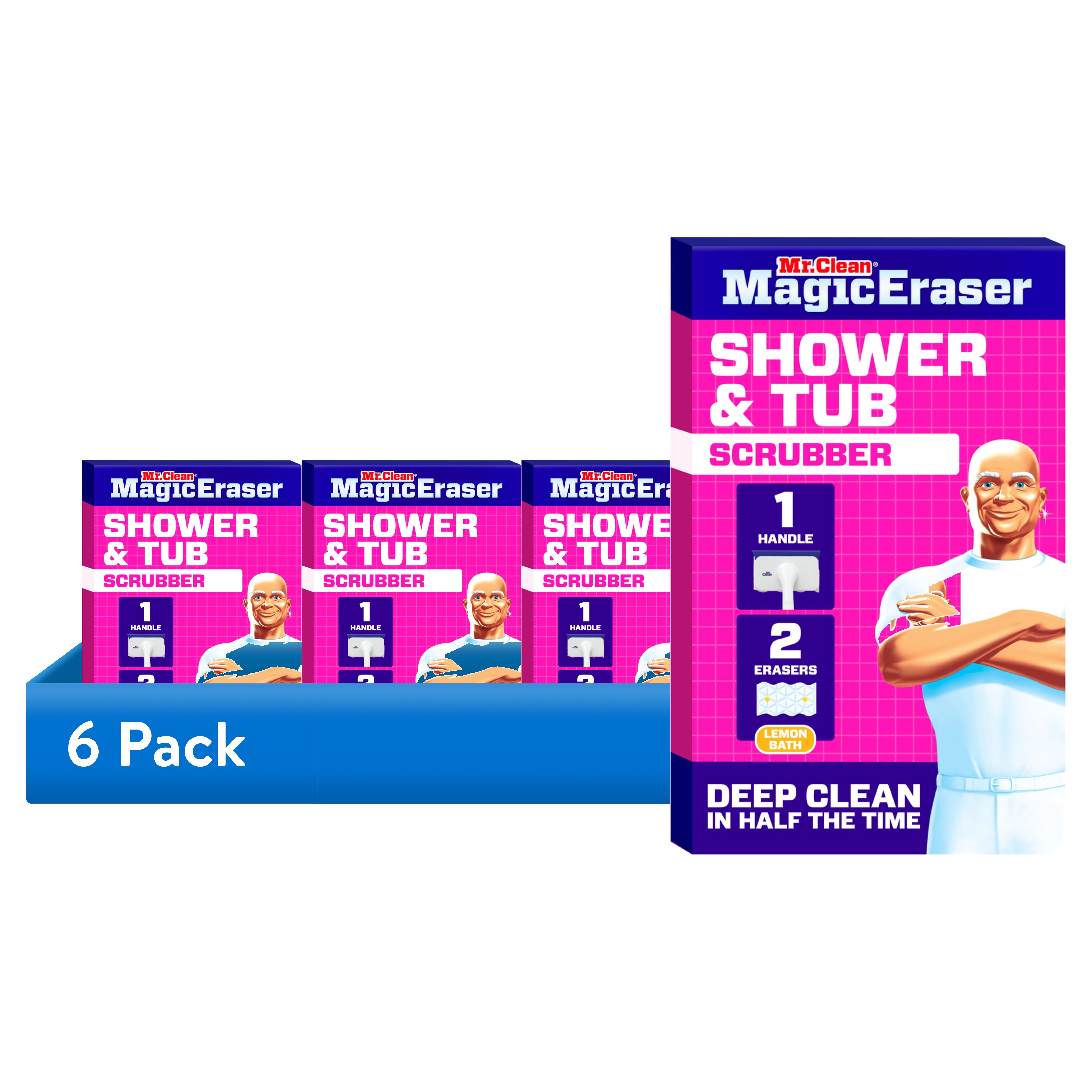 (6 pack) Mr. Clean Shower & Tub Scrubber, Starter Kit, 1 Scrubber & 2 Erasers