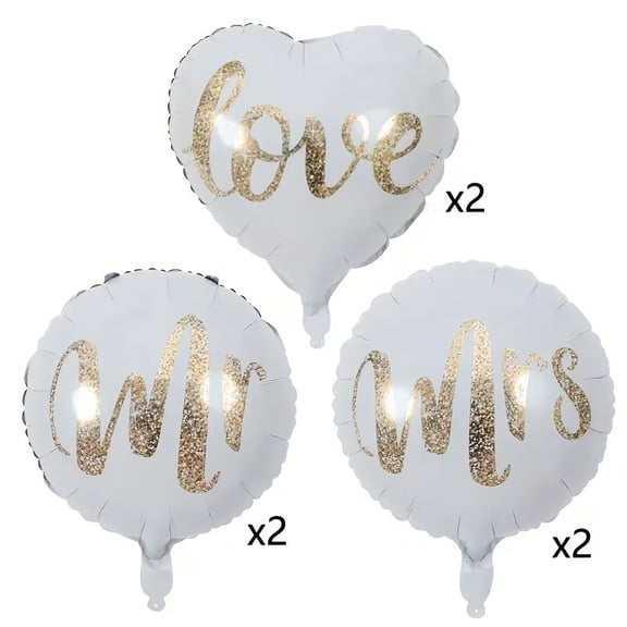 6-pack, Mr And Mrs themed white balloon set, perfect for wedding decorations, anniversary celebrations, bridal showers, Valentine's Day decorations and home decoration