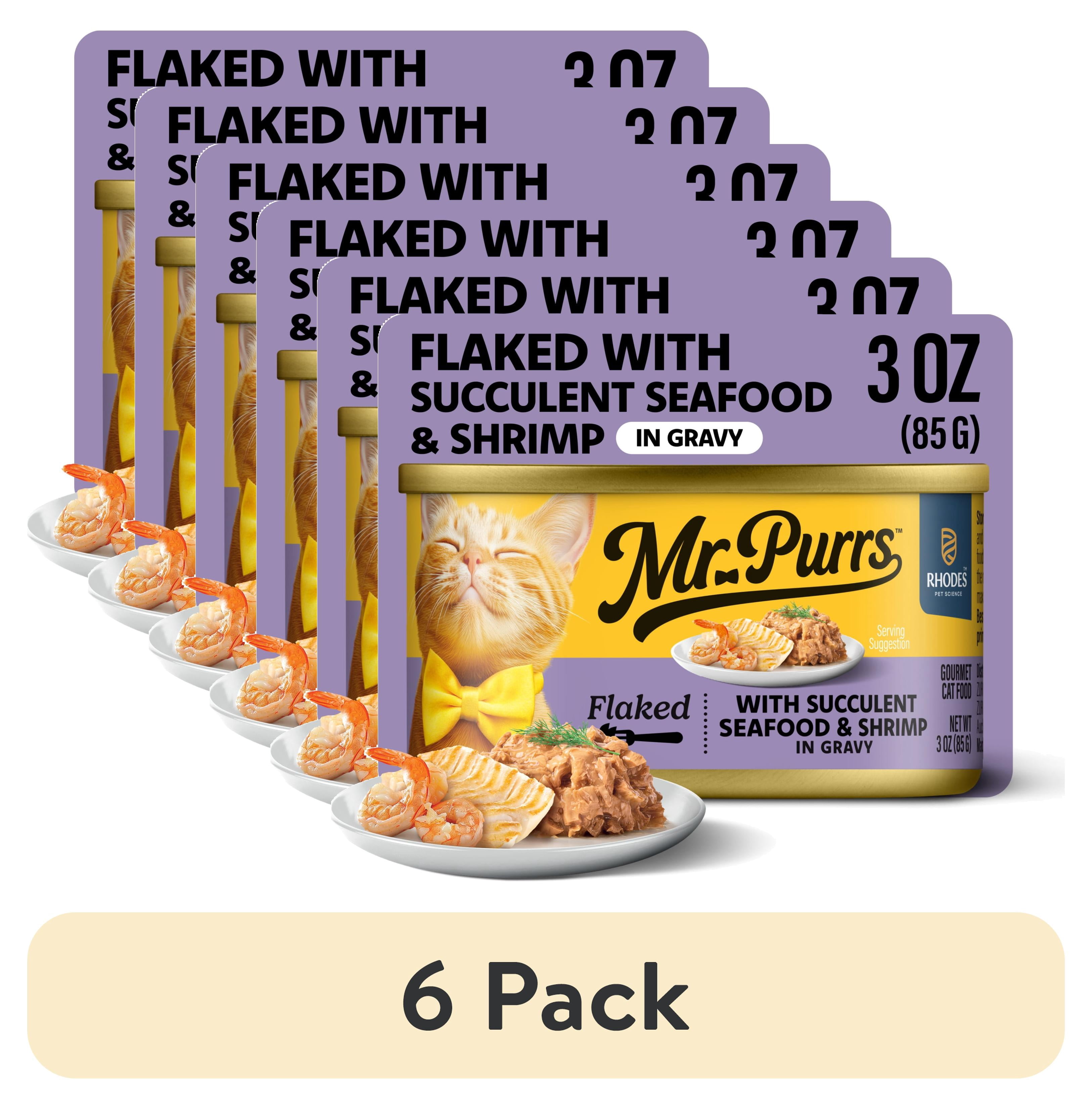 (6 pack) Mr Purrs Flaked Succulent Seafood & Shrimp In Gravy Wet Cat Food, 3 oz Can