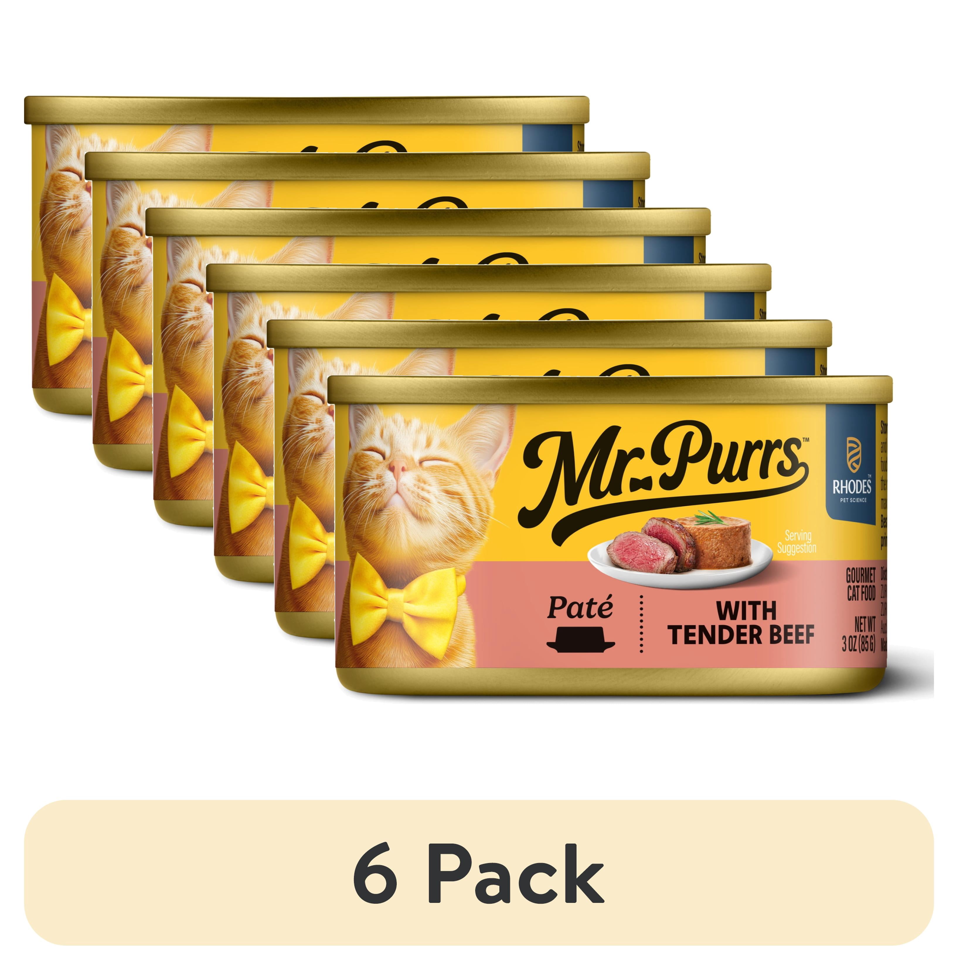 (6 pack) Mr Purrs Tender Beef Pate Wet Cat Food, 3 oz Can