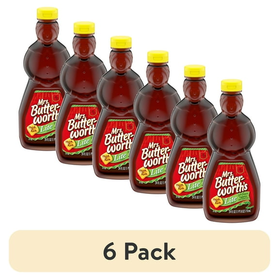 (6 pack) Mrs. Butterworth's Lite Thick and Rich Pancake Syrup, 24 fl oz Bottle