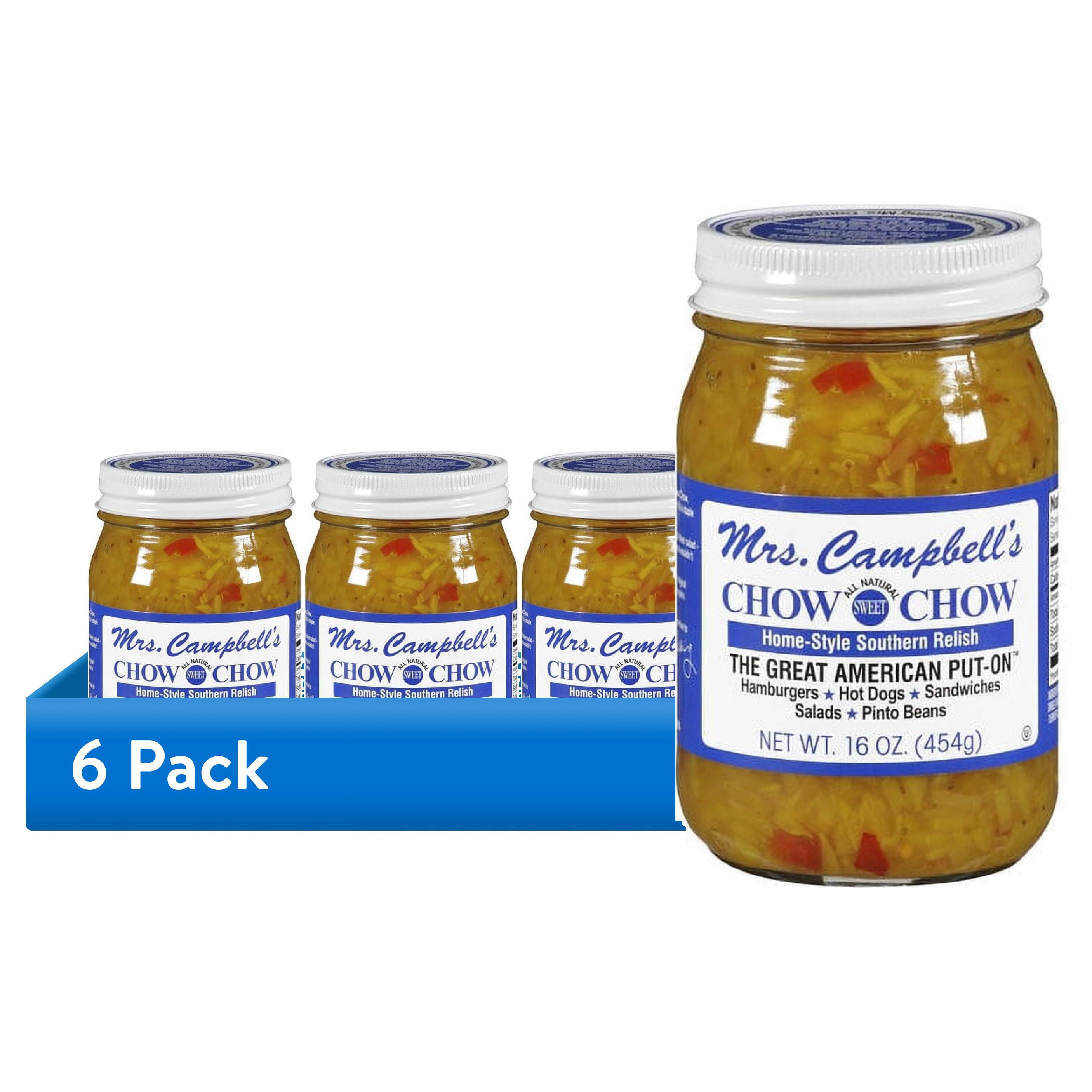 (6 pack) Mrs. Campbell's Sweet Chow Chow Relish, Gluten Free, 16 OZ