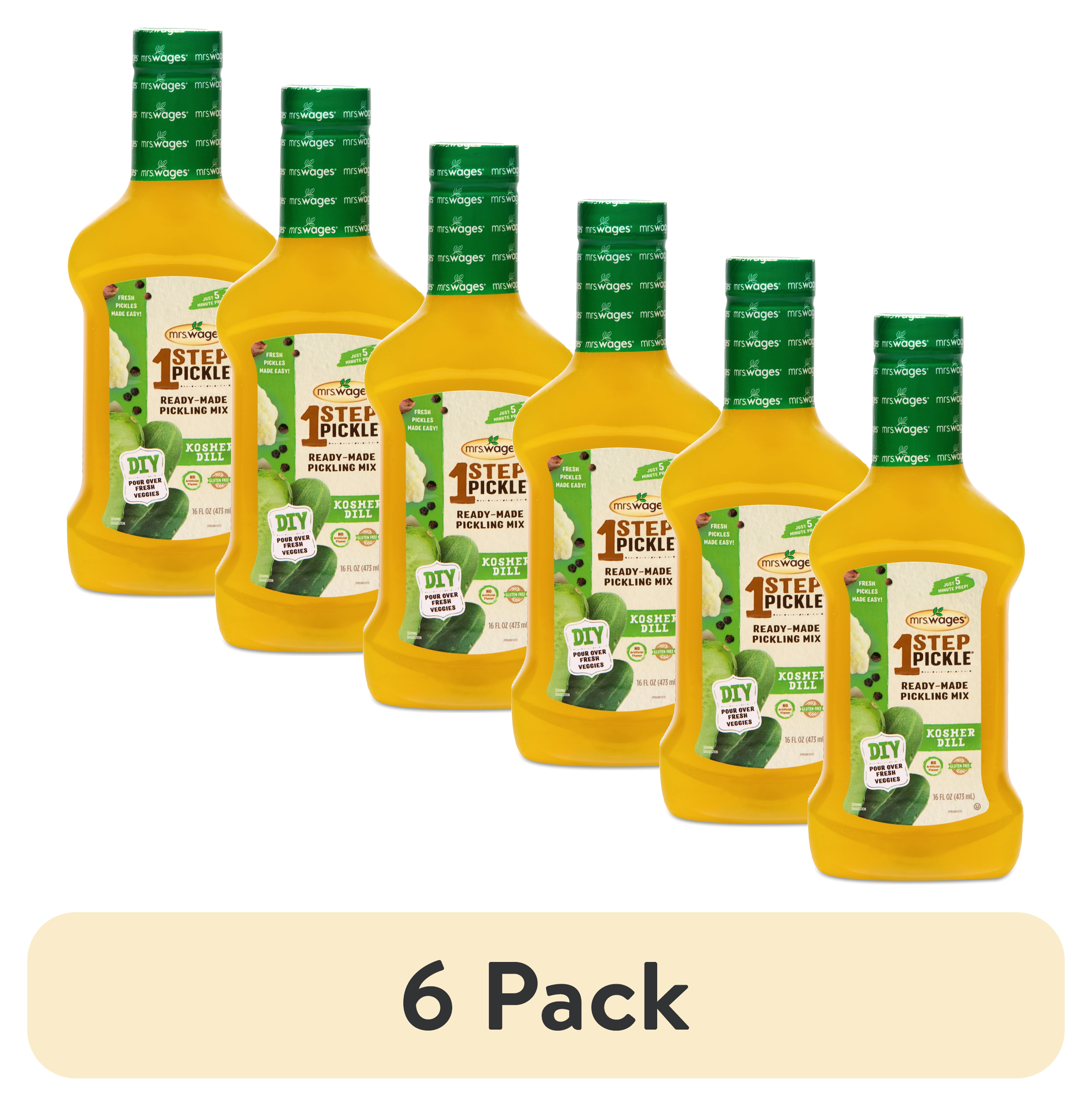 (6 pack) Mrs. Wages 1-Step Dill Pickle Mix, 16 fl oz Bottle, Ready-to-Use Pickling Solution Makes Homemade Dill Pickles in 8 Hours